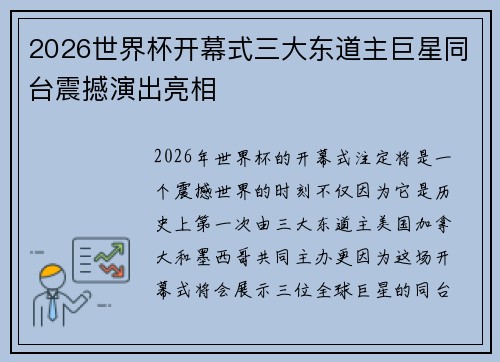 2026世界杯开幕式三大东道主巨星同台震撼演出亮相 2026世界杯开幕式三大东道主巨星同台震撼演出亮相